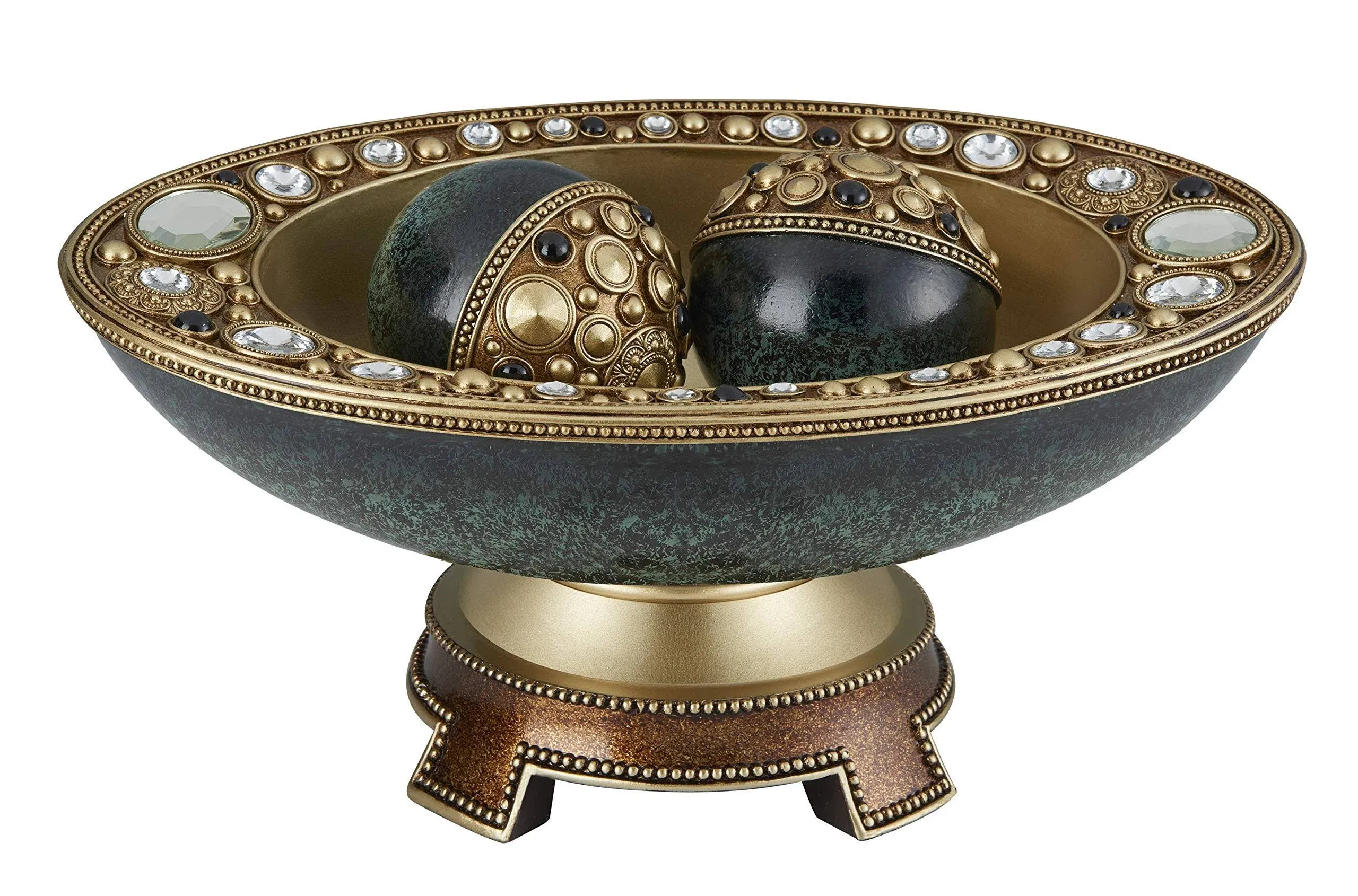 OK Lighting Sedona Decorative Bowl with Spheres, Teal and Gold