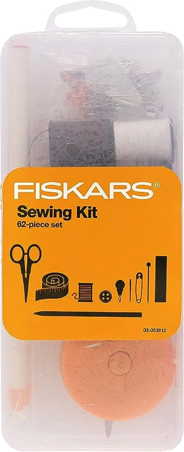 Fiskars Sewing Kit - 62-Piece Sewing Set with Case - Craft Supplies for Sewing - Clear