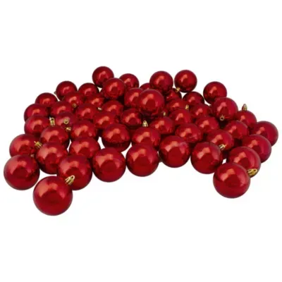 60ct Shiny Red Hot Shatterproof Christmas Ball Ornaments