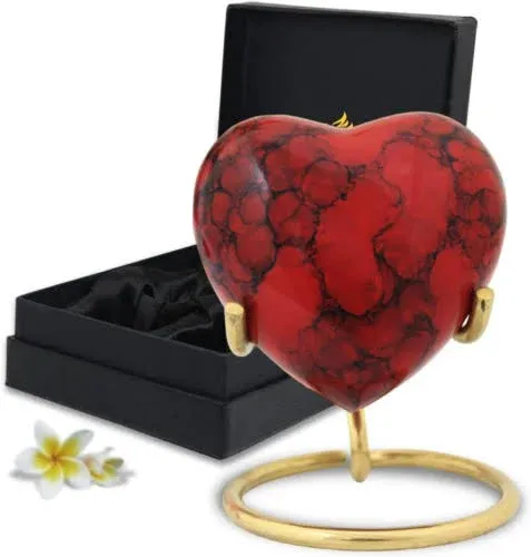 Red Heart Urn Keepsake - Mini Cremation with Stand &amp; Ruby