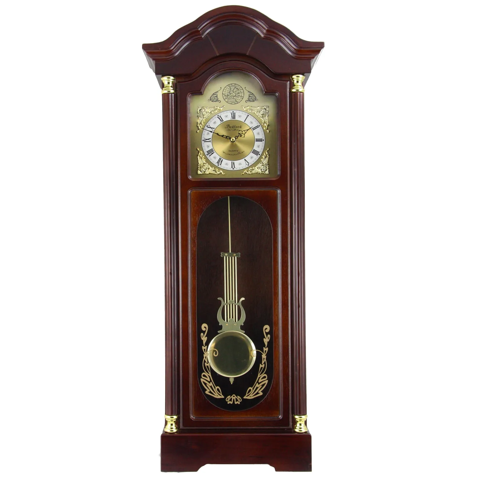 Bedford Clock Collection 33 inch Antique Cherry Oak Finish Chiming Wall Clock ...