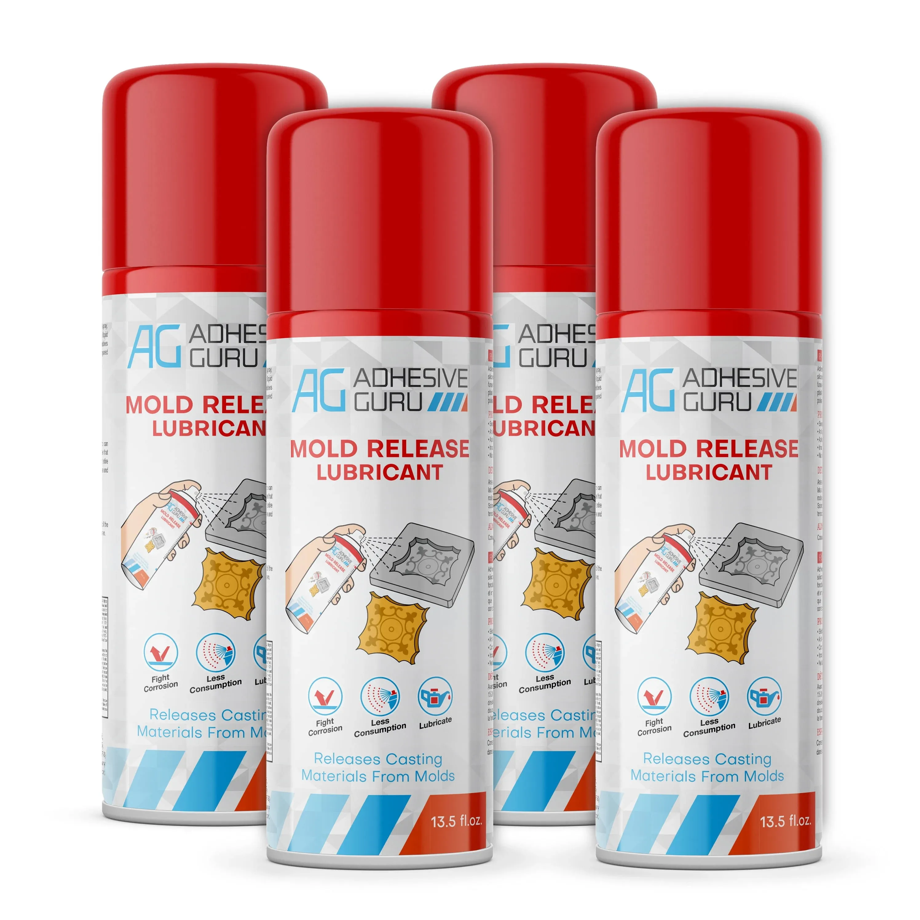 Adhesive Guru Silicone Mold Release Spray for Epoxy Resin (4 X 13.5 Fl Oz) Aeros