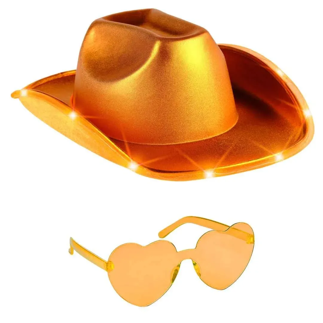 Funcredible Light Up Cowboy Hat and Glasses - Holographic Led Cowboy Hats for Women - Space Cowgirl Costume Outfit