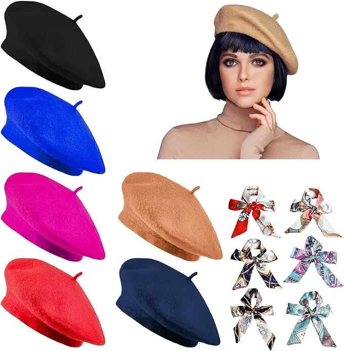 6PCS Beret Hat Wool French Beanie Hat Outdoor Hat Winter Hat Fashion Lady Hat