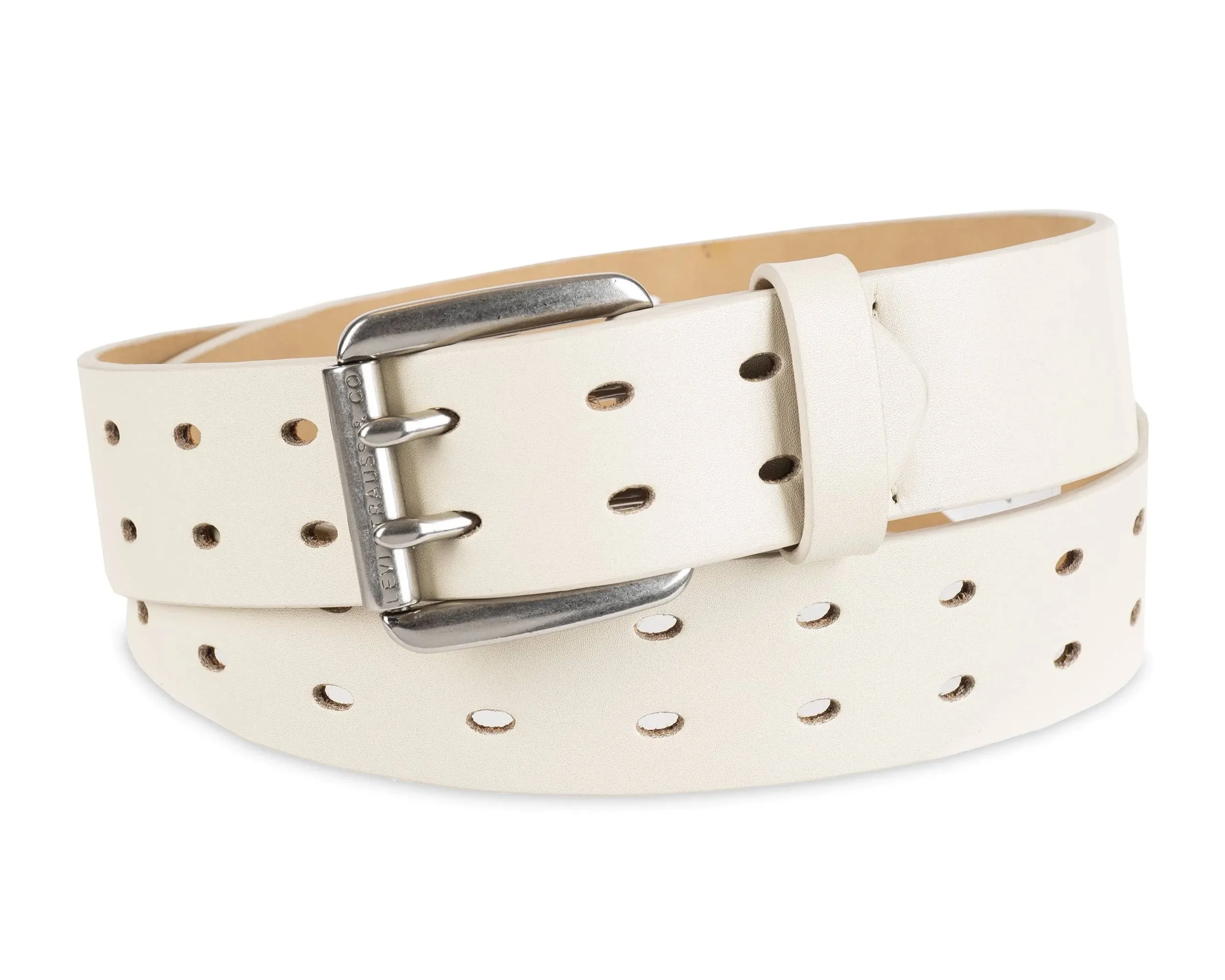 Levi's Women's Double Prong Perforated Belt, Size: Small, Beige