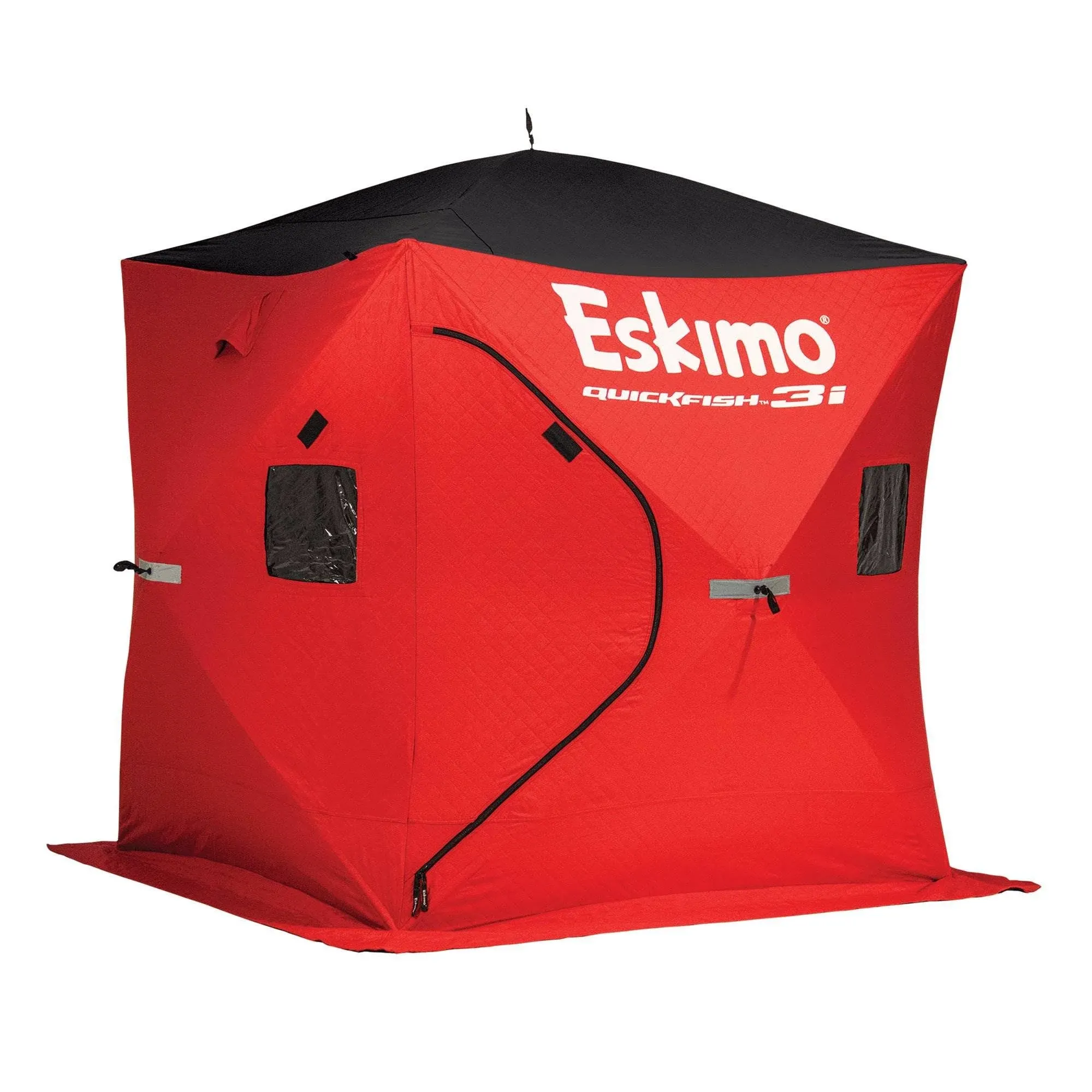 Eskimo 69445 Quickfish 3i Insulated Pop-Up Portable Hub-Style Ice Fishing Shelter, 34 Square Feet of Fishable Area, 3 Person Shelter, Red