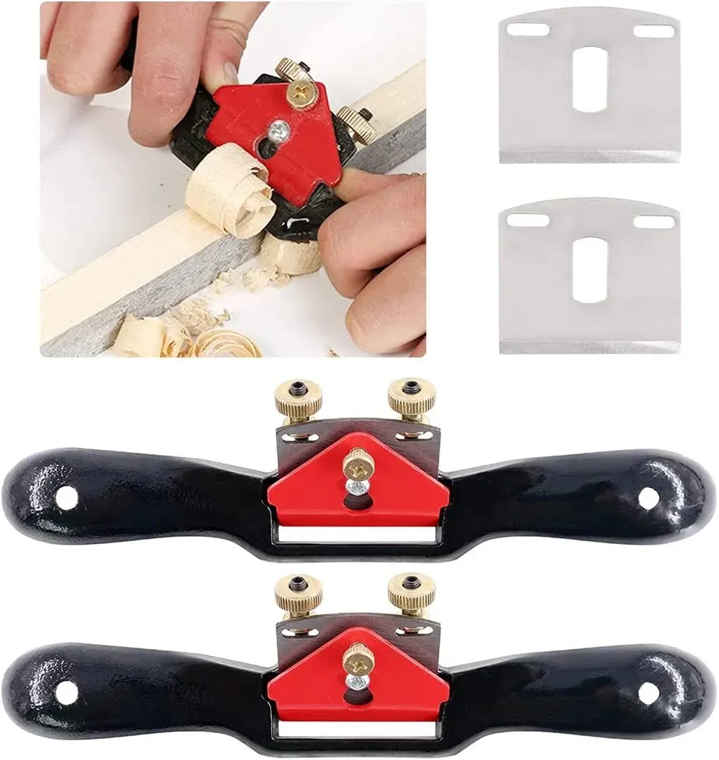 2Pcs 10" Adjustable Spokeshave Plane with Flat Base and Metal Blade Wood Working Wood Craft Hand Tool and 2 Extra Blades for Wood Craft