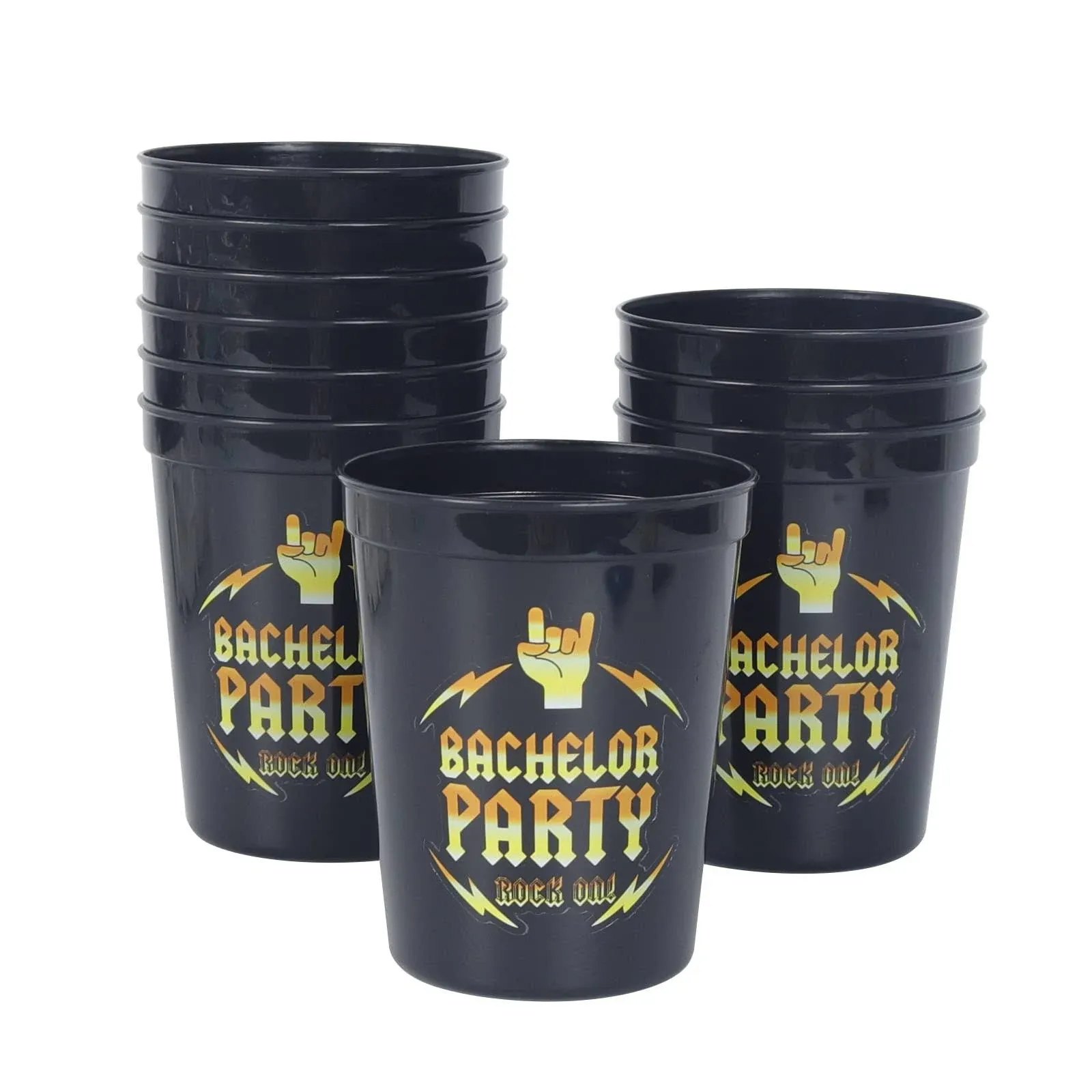 Brosash Bachelor Party Cups - Pack of 10 Black Plastic Cups with Gold Text Bachelor Party - Rock On! | Bachelor Party Favors Team Groom Cup Bachelor Party Decorations For Men Supplies