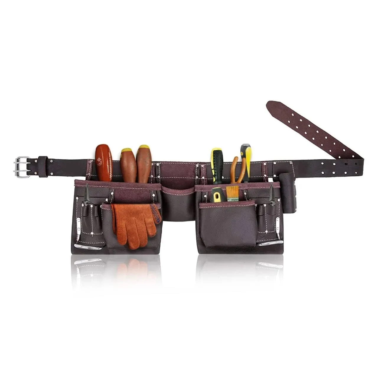 12 Pockets Carpenter Leather Tool Belt Builder Work Belt For Men Tool Holder Wor