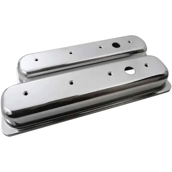 Company R6136-1 Short Plain Polished Aluminum Center Bolt Valve Cover for Small Block Chevy