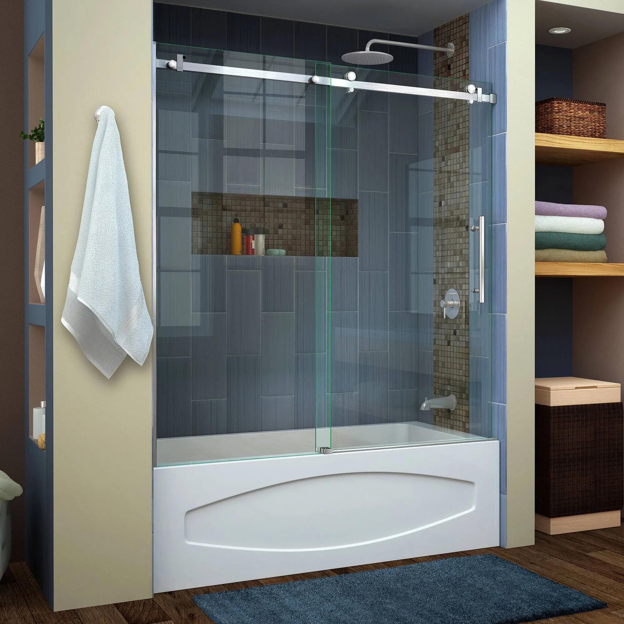 DreamLine SHDR-64606210-08 Polished Stainless Steel Enigma Air Frameless Sliding Tub Door