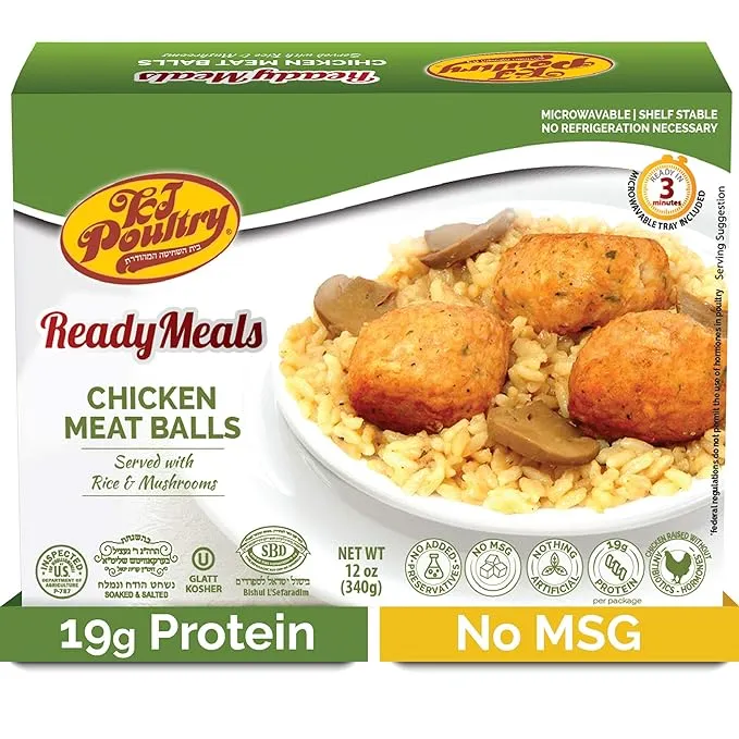 Kosher Chicken Meat Balls & Mushrooms, MRE Meat Meals Ready to Eat (1 Pack) Prepared Entree Fully Cooked, Shelf Stable Microwave Dinner - Travel, Military, Camping, Emergency Survival Protein Food