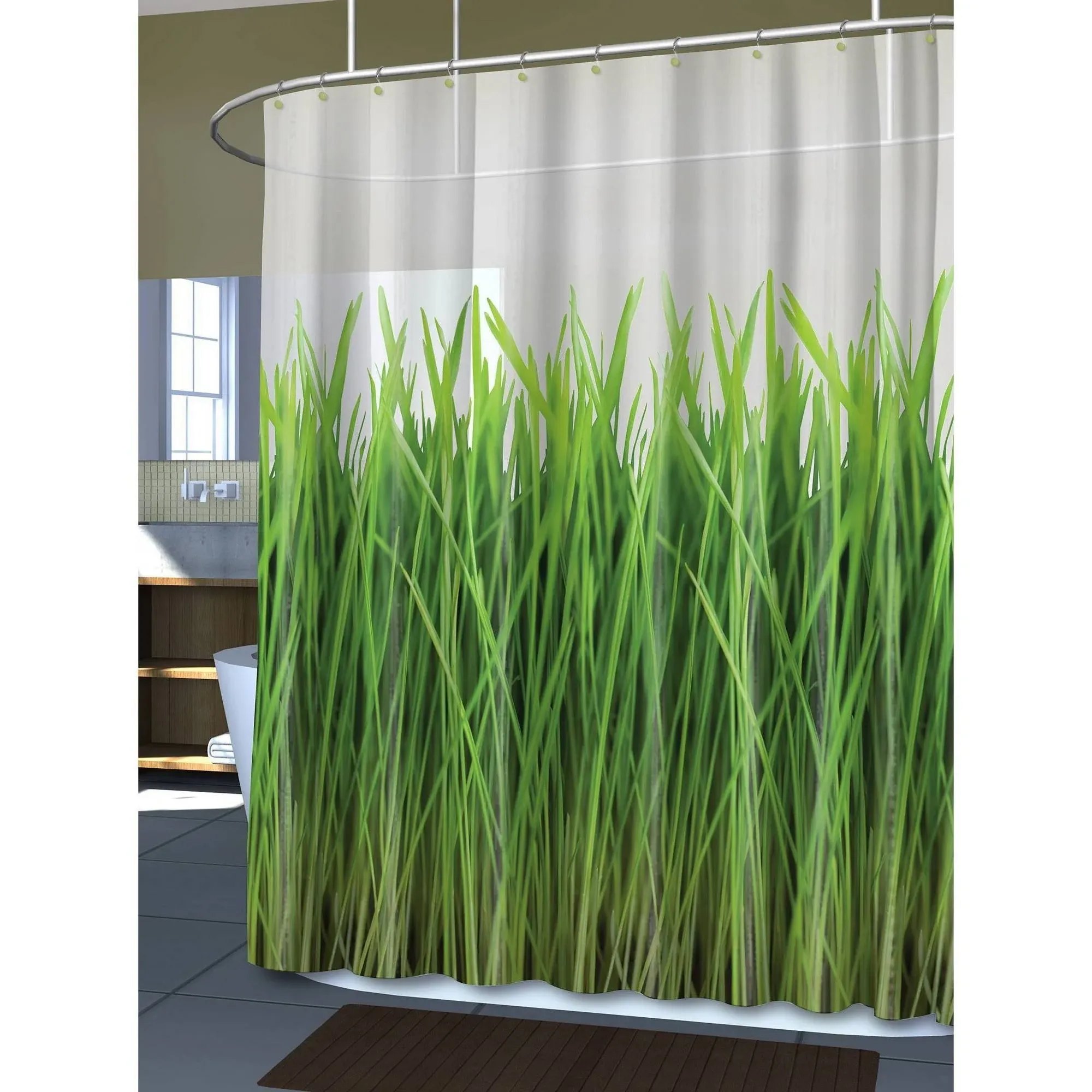 Splash Home Grass PEVA 5G Shower Liner, Lightweight Shower Curtain Liner with 12 Rustproof Metal Grommet Holes 70” W x 72” H, Heavy Duty Waterproof Shower Curtains for Bathroom, Green