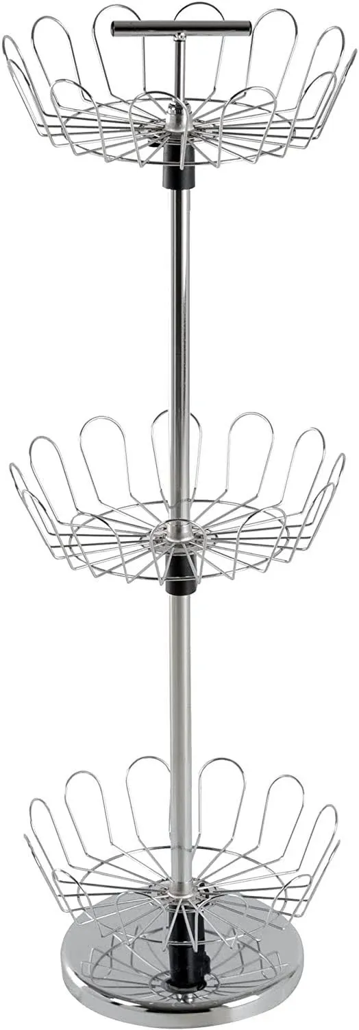 Three Tier Revolving Shoe Tree Orgainzer Rack with Chrome Finish by Lavish Home