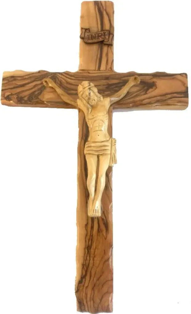 Large Olive Wood Cross with Crucifix - All from Olive Wood from Bethlehem -14 In