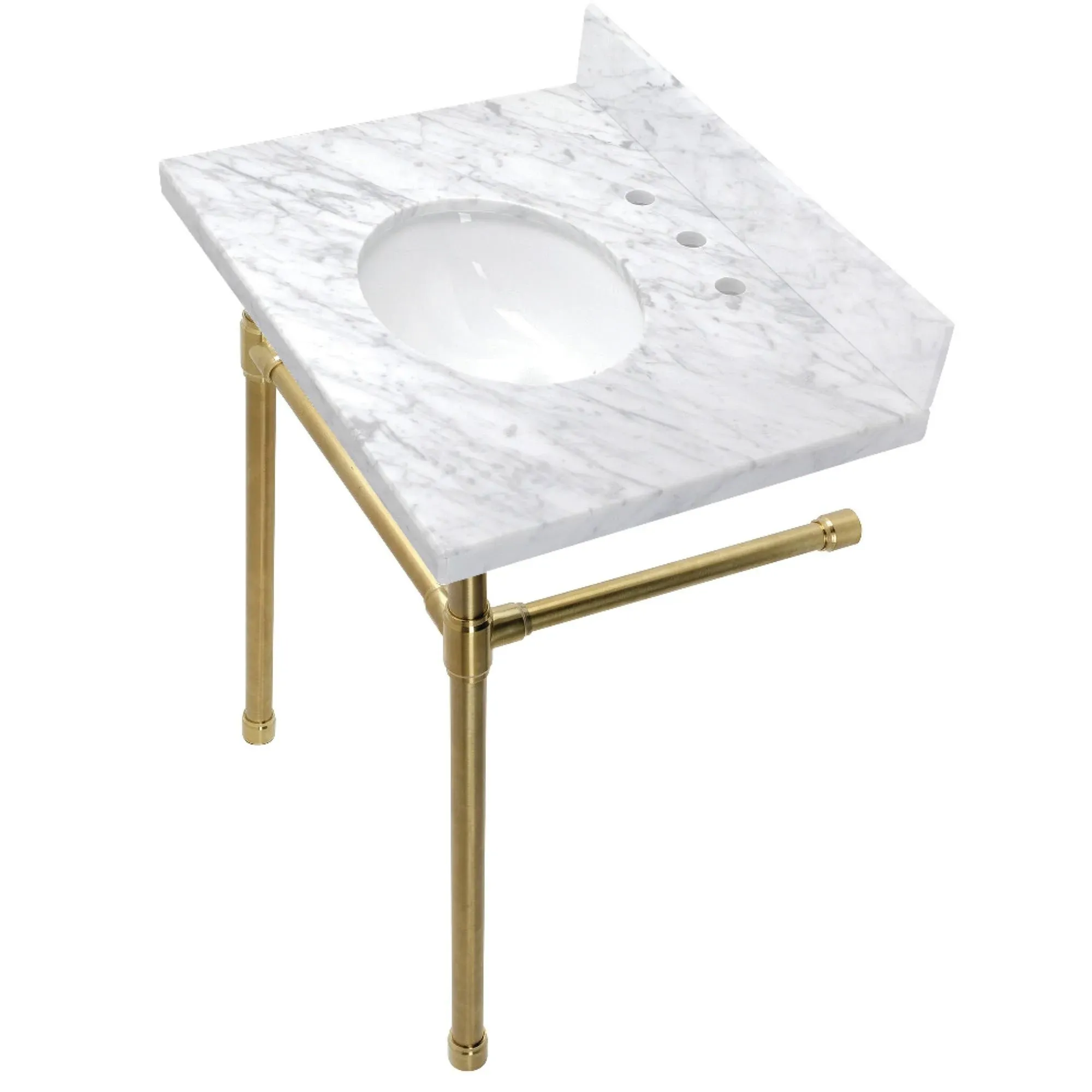 Kingston Brass KVPB30M87ST Dreyfuss 30" Console Sink Set, Marble White/Brushed Brass