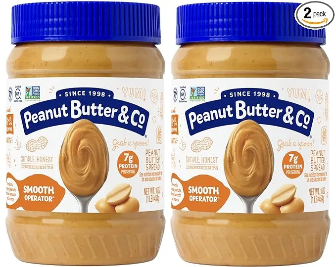 Peanut Butter & Co. Smooth Operator Peanut Butter, Non-GMO Project Verified, Gluten Free, Vegan, 16 Ounce (Pack of 2)