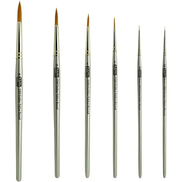 Zem Brush Golden Taklon Short Handle Detail and Rounds Artist Brush Set Sizes 10 ...