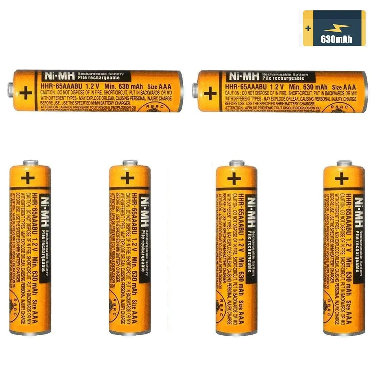 6pcs Panasonic Batteries NI-MH 630mAH 1.2V Rechargeable For Home Cordless Phones