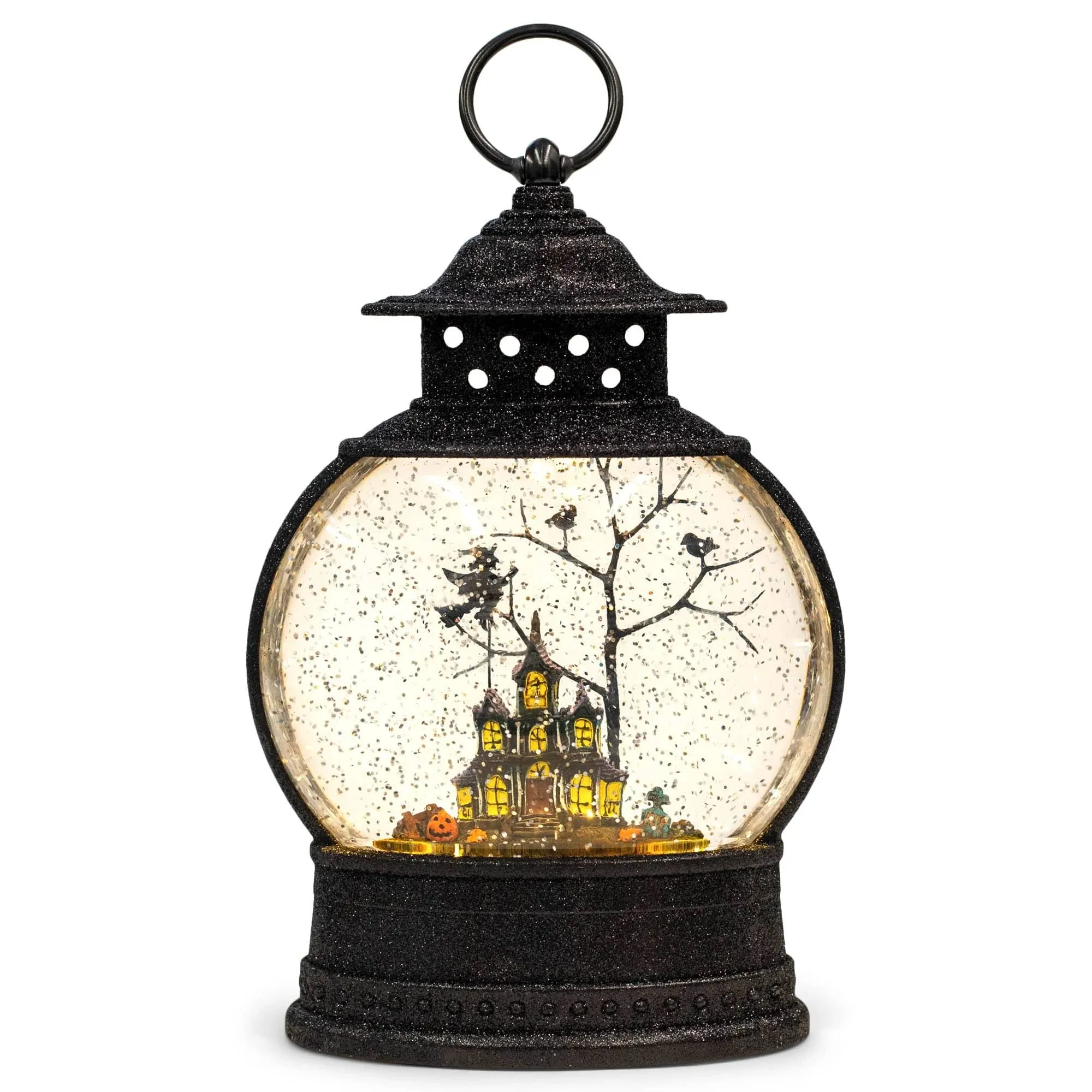 Stunning Black Plastic Haunted House Lighted Water Glitter Lantern Home Decor