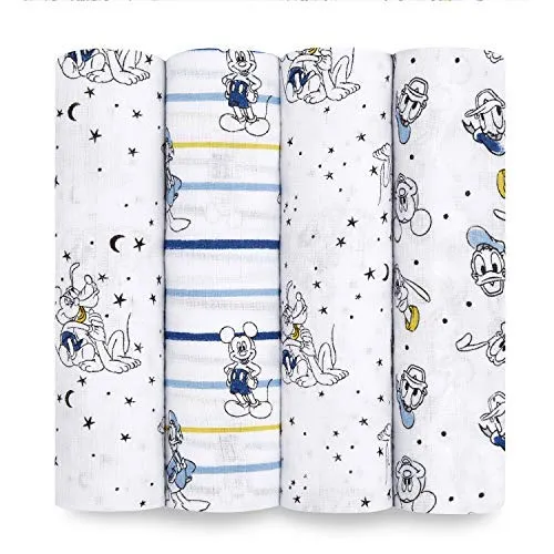 aden + anais Essentials Muslin Swaddle Blankets, Newborn Receiving Blanket for Swaddling, 100% Cotton Baby Swaddle Wrap, 4 Pack, Farm to Table