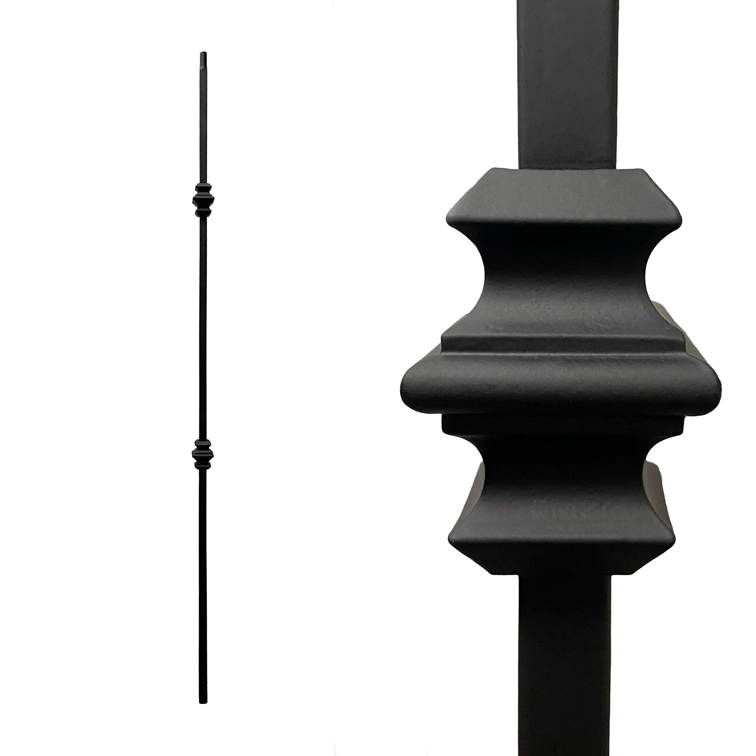 Iron Stair Balusters 1/2&quot; Square x 44&quot; Long, Single Knuckle, Hollow, Black Powder Coated - 15pcs - (Satin Black) - DH-06