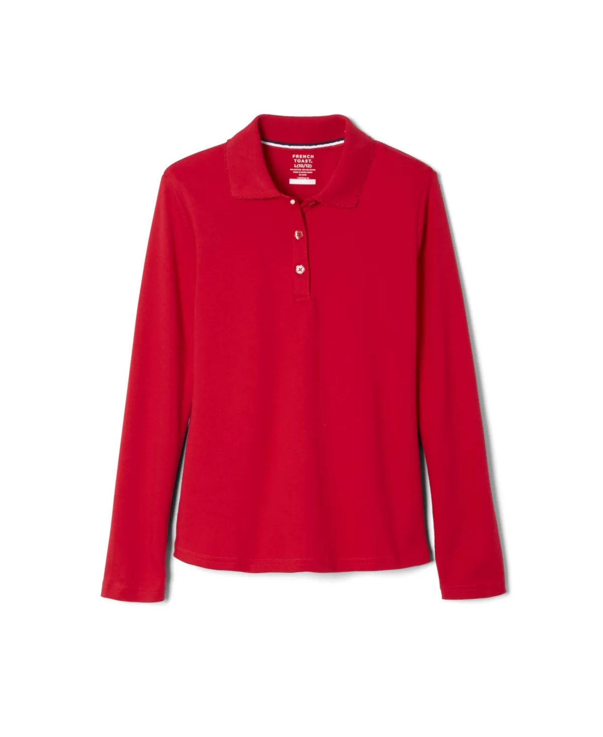 French Toast Plus Girls Long Sleeve Interlock Knit Polo with Picot Collar - Navy