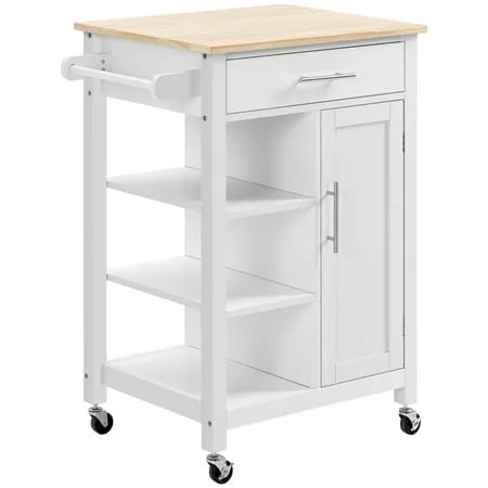 HOMCOM Compact Kitchen Island Cart on Wheels, Rolling Utility Trolley Cart with