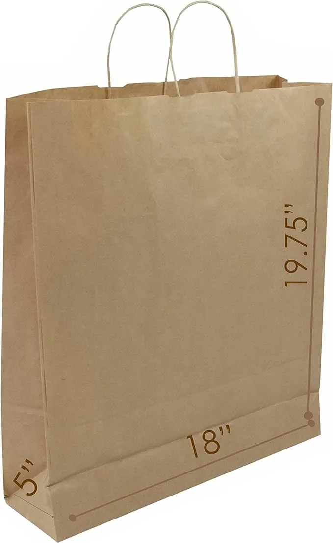 JET PAPER BAGS - 18x5x19.75 Inch [50 Pcs] Large Brown Paper Bags with Handles Prime for Takeout, Grocery, Goody, Retail, Party, Gifts, Weddings - Recyclable Kraft Paper Gift Bags with Handles