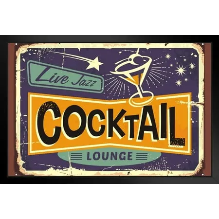 Cocktail Lounge Live Jazz Retro Sign Design Art Print Stand or Hang Wood Frame Display Poster Print 13x9