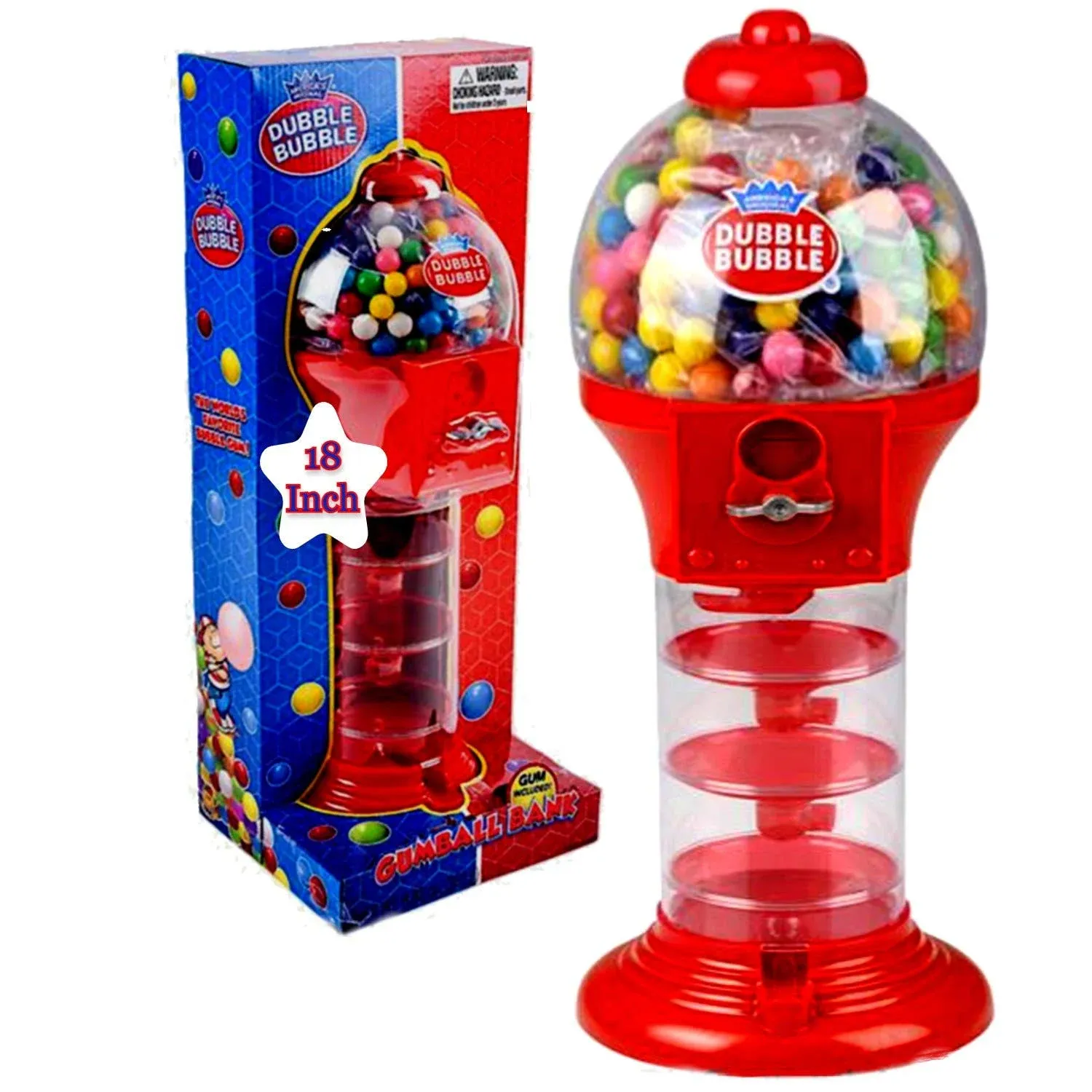 Playo 18" Big Spiral Gumball Machine Toy - Includes Aprox 113 Gum Balls - Kids Dubble Bubble Twirling Style Candy Dispenser - Birthday Parties, Novelties, Party Favors and Supplies (Red, 18")