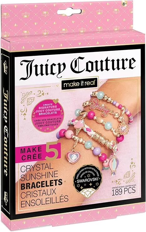 Make It Real - Juicy Couture Mini Crystal Sunshine - DIY Charm Bracelet Making Kit - Friendship Bracelet Kit with Swarovski Crystal Charms - Arts & Crafts Bead Kit for Girls - Makes 5 Bracelets