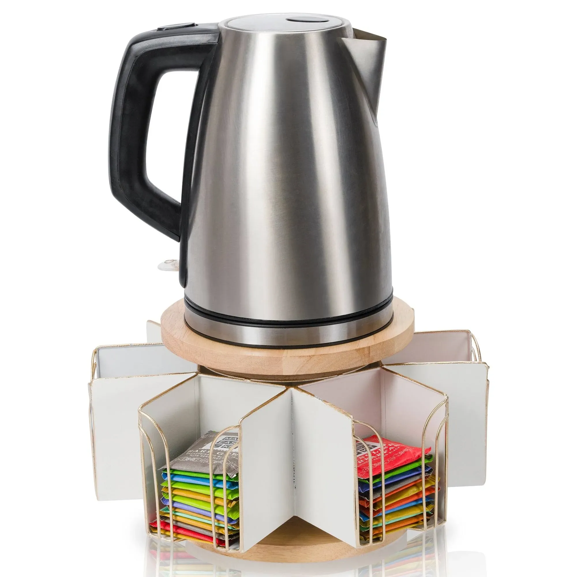 Made Easy Kit Metal Carousel Tea Bag Organizer and Kettle Stand - Modern Storage ...