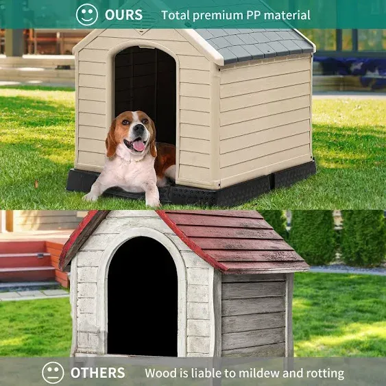 Large Plastic Dog House Outdoor Indoor Doghouse Puppy Shelter Sturdy Dog Kennel