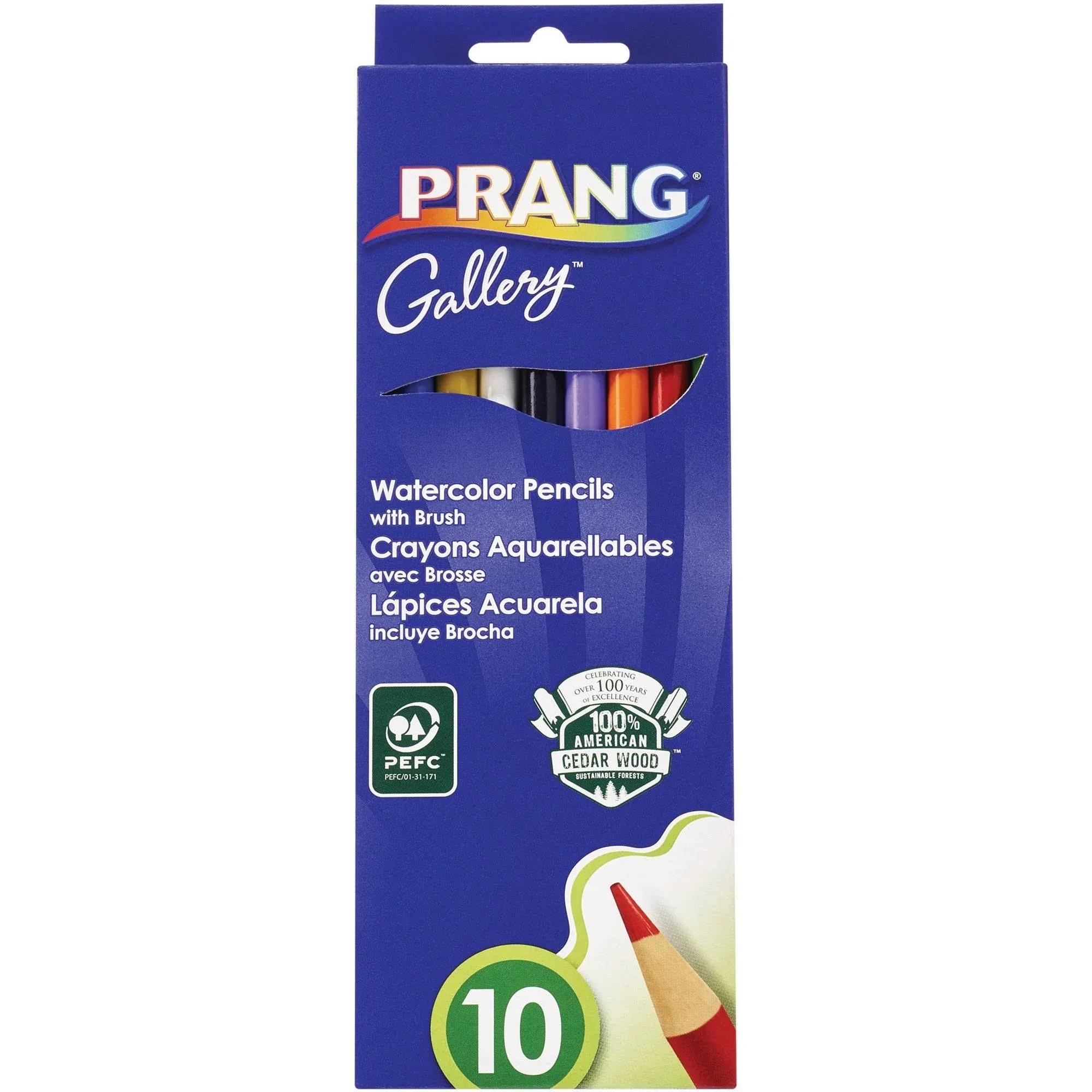 Prang Watercolor Colored Pencils, Includes Brush, Assorted Colors, 10 Count (23650)