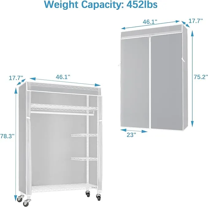 VIPEK V11C Wire Garment Rack Rolling Clothes Rack Wardrobe White Metal Clothing ...