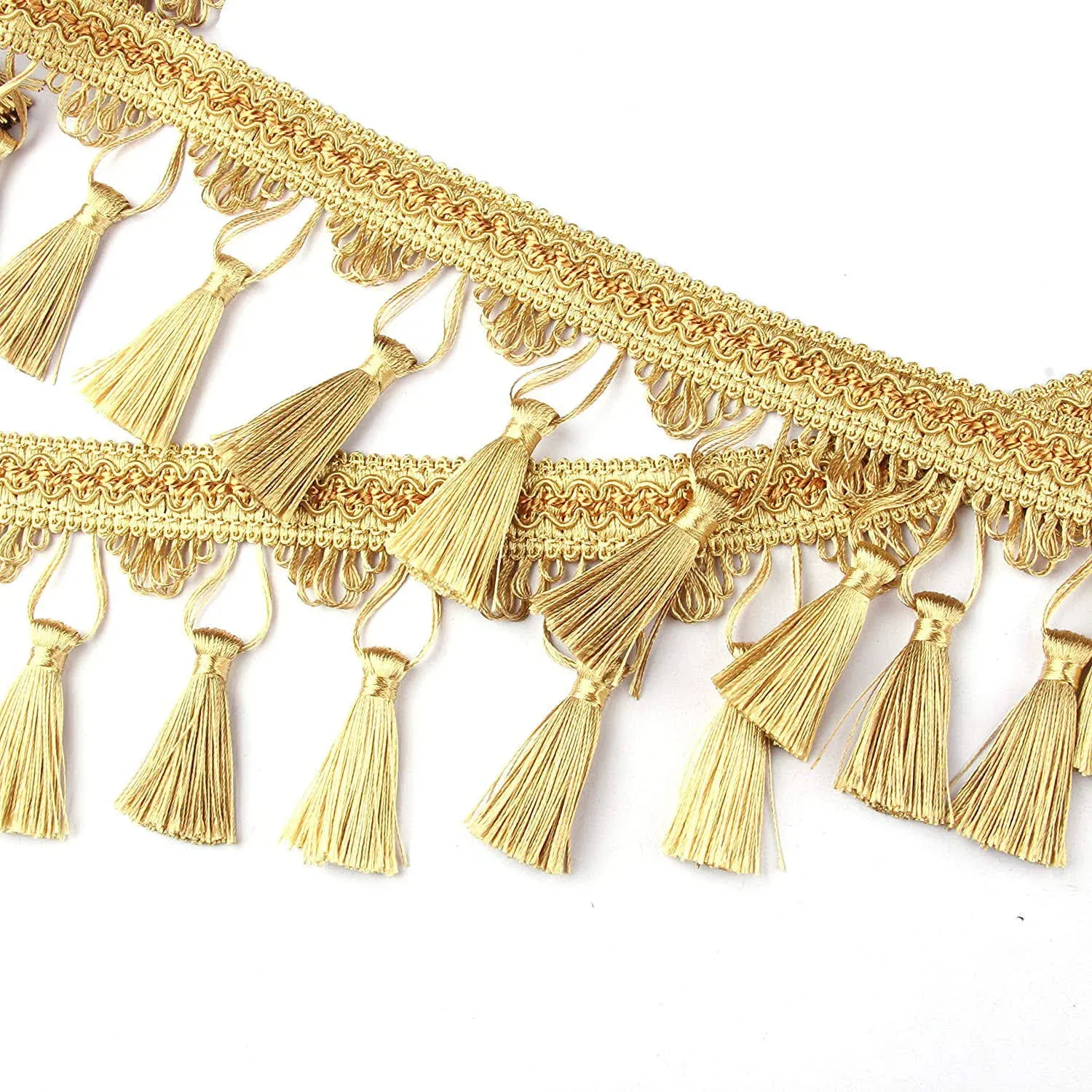  Tassel Fringe Trim 6.5 Yard x 3.54 Inches Luxury Hand Knitting Tassel Gold