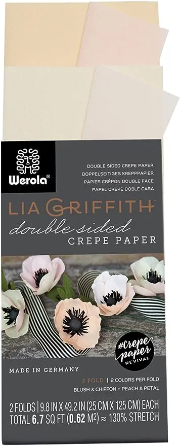 Lia Griffith Double Sided Crepe Paper Folds Roll, 6.7-Square Feet, Blush and Chiffon, Petal and Peach