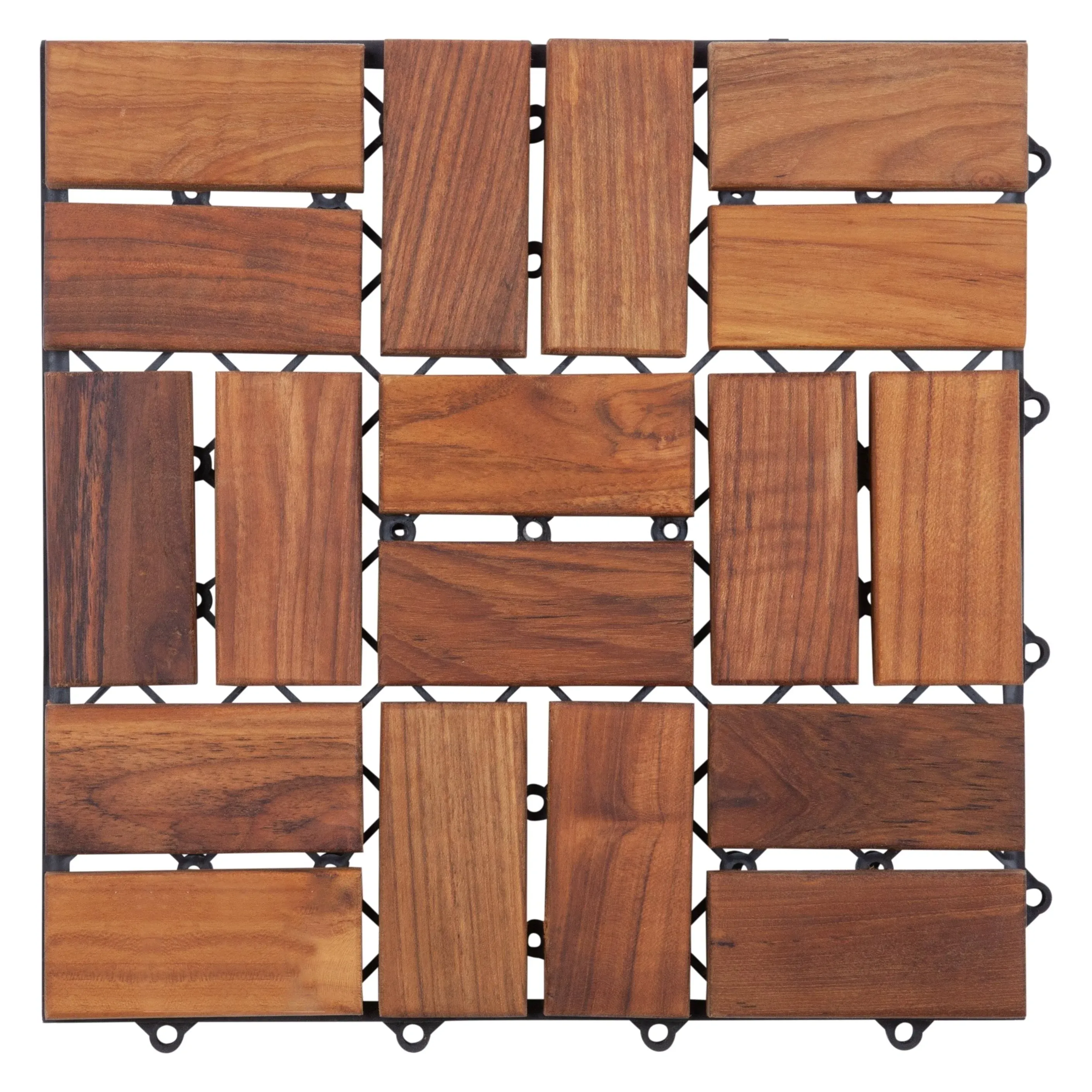 Nordic Style Zig Zag Teak Wood 18-slat Square Interlocking Tile Set (Pack of 10)