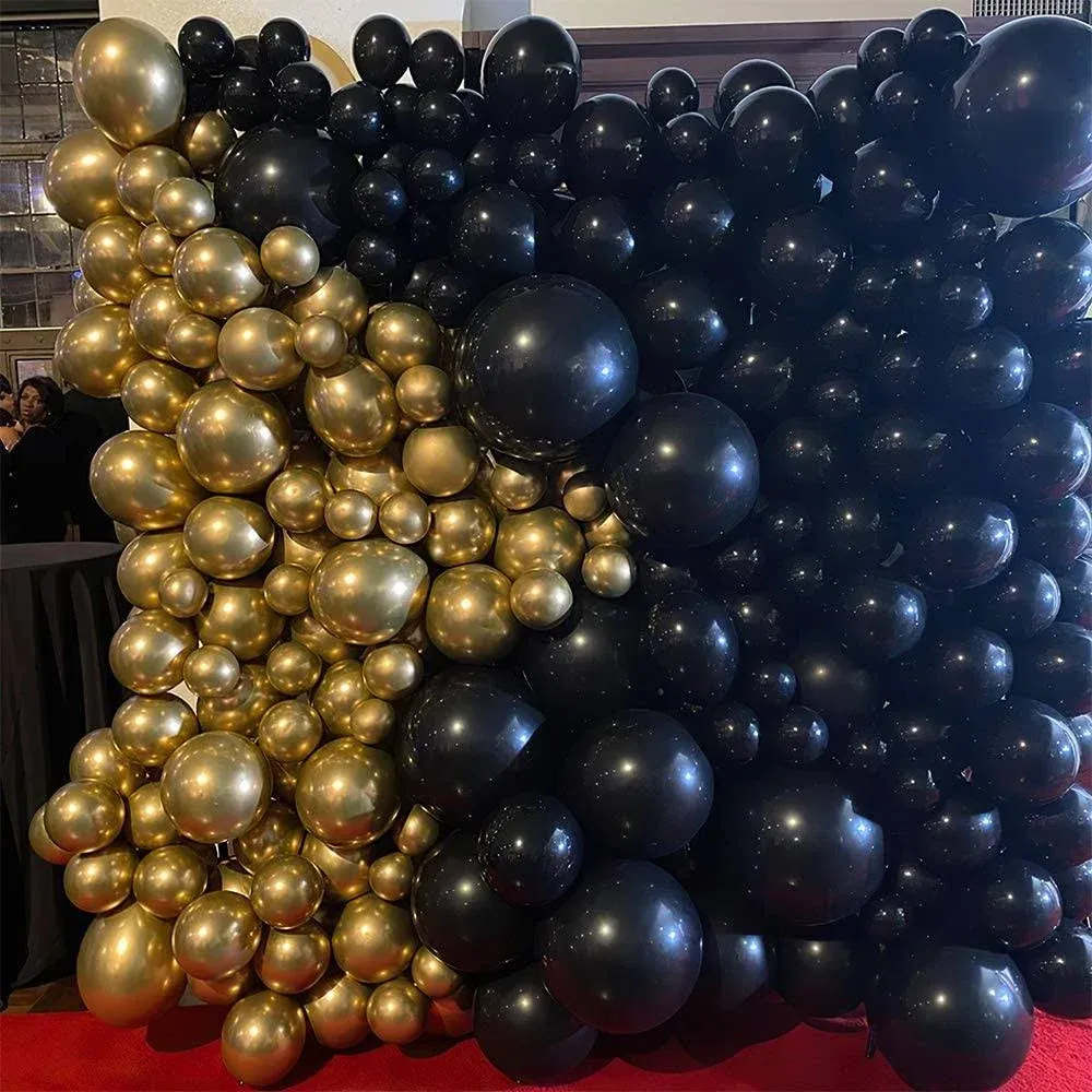 Metallic Gold and Black Balloon Garland Arch Kit 134Pcs Metallic Gold Balloons and Black Latex Balloon for Birthday Wedding Graduation Anniversary Bachelorette Baby Shower Background Decorations.