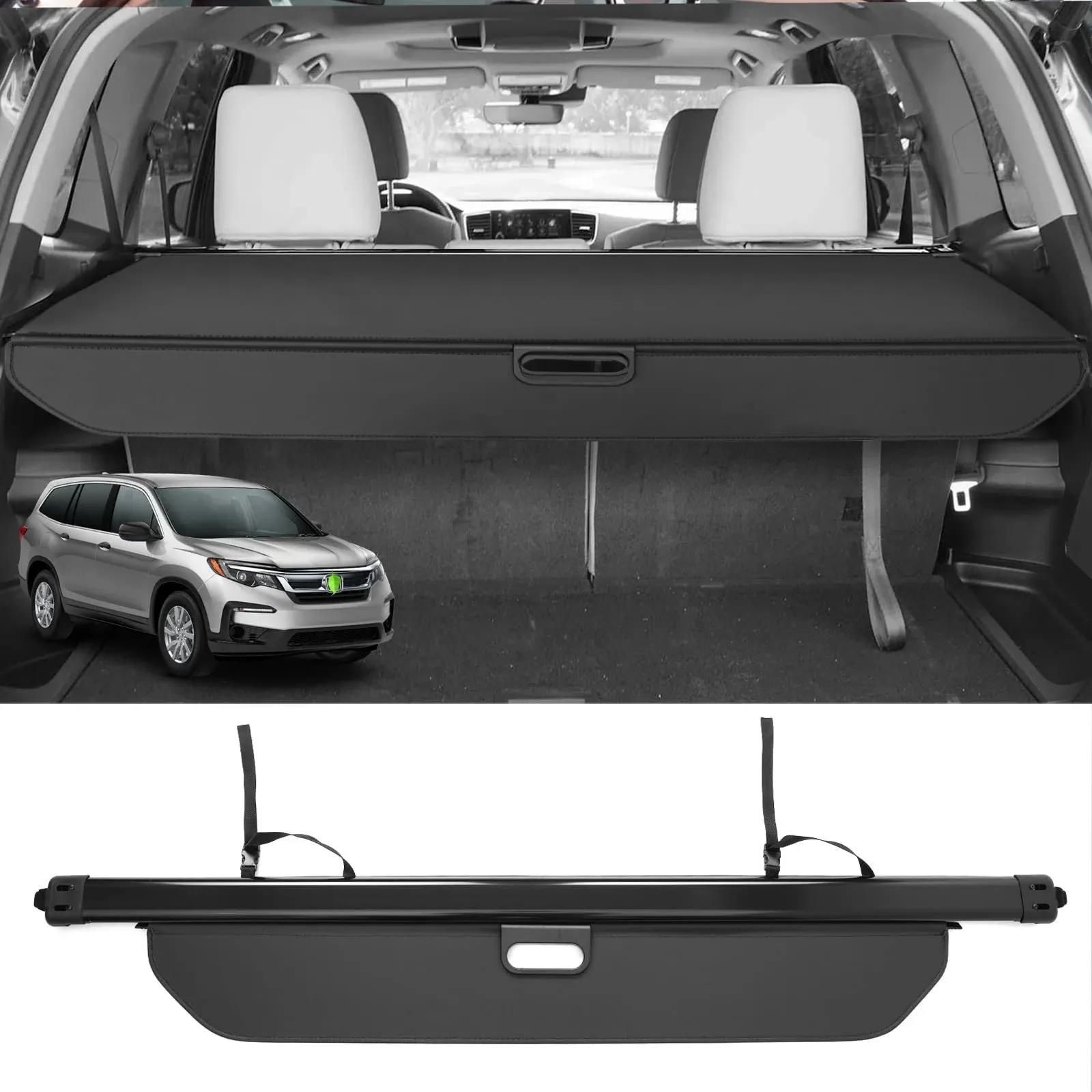 Powerty Cargo Cover for 2016-2021 2022 Honda Pilot Accessories Trunk Cover Retractable Trunk Shielding Shade Cargo Luggage Cover No Gap (NOT for Honda Passport or Pilot EX 2016)