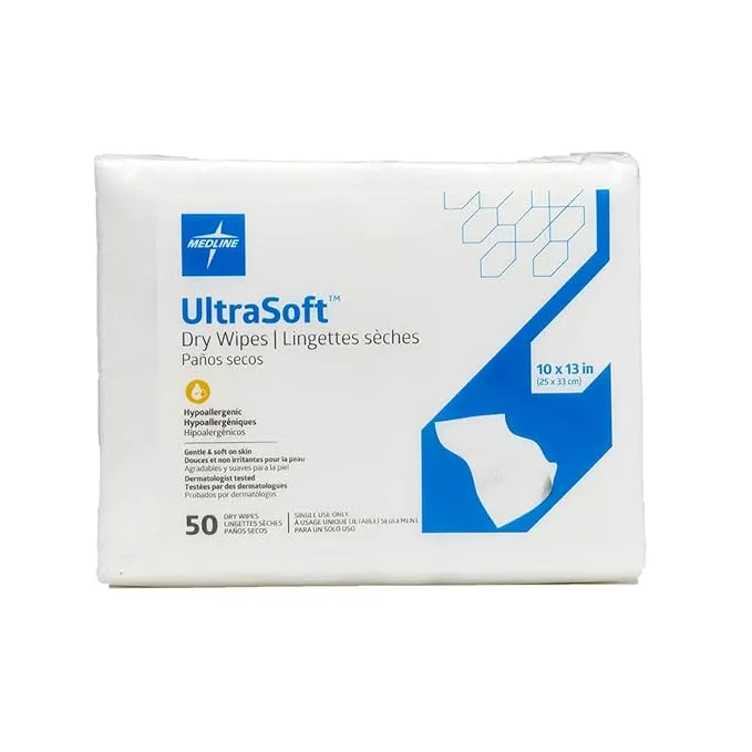 Ultra-Soft Dry Cleansing Wipes 10" x 13" - (10 Bags of 50/Each)