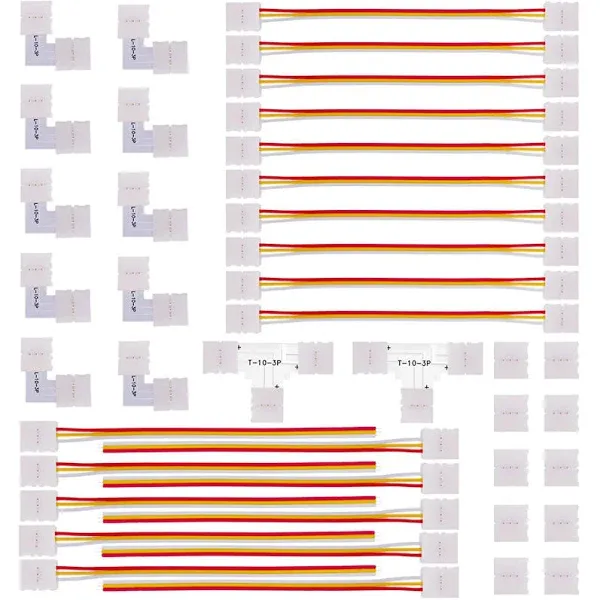 FSJEE 10mm 5050 RGB LED Strip Light Connectors Kits with 20X L Shape 4 Pin Right ...