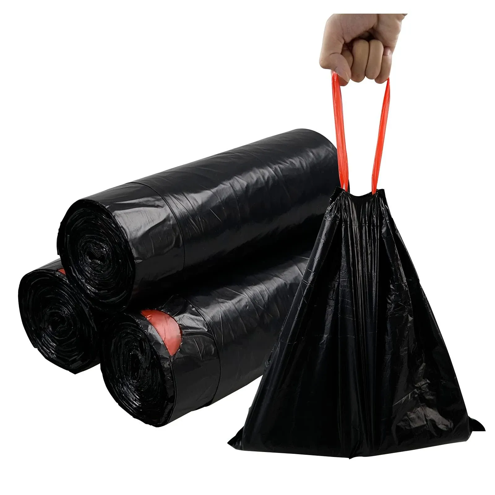 Uumitty 5 Gallon Drawstring Trash Bags, Flat Bottom Garbage Bag (Black, 110 Coun