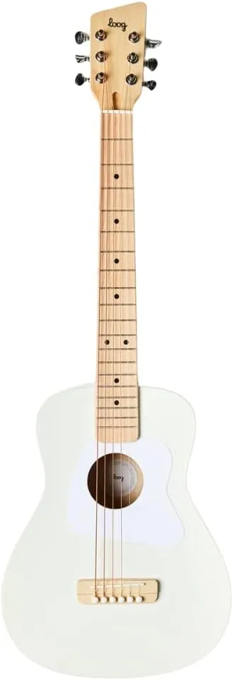 Loog Pro VI Acoustic kids real guitar for Beginners Compact size Ages 9+ Learning app and Lessons included White