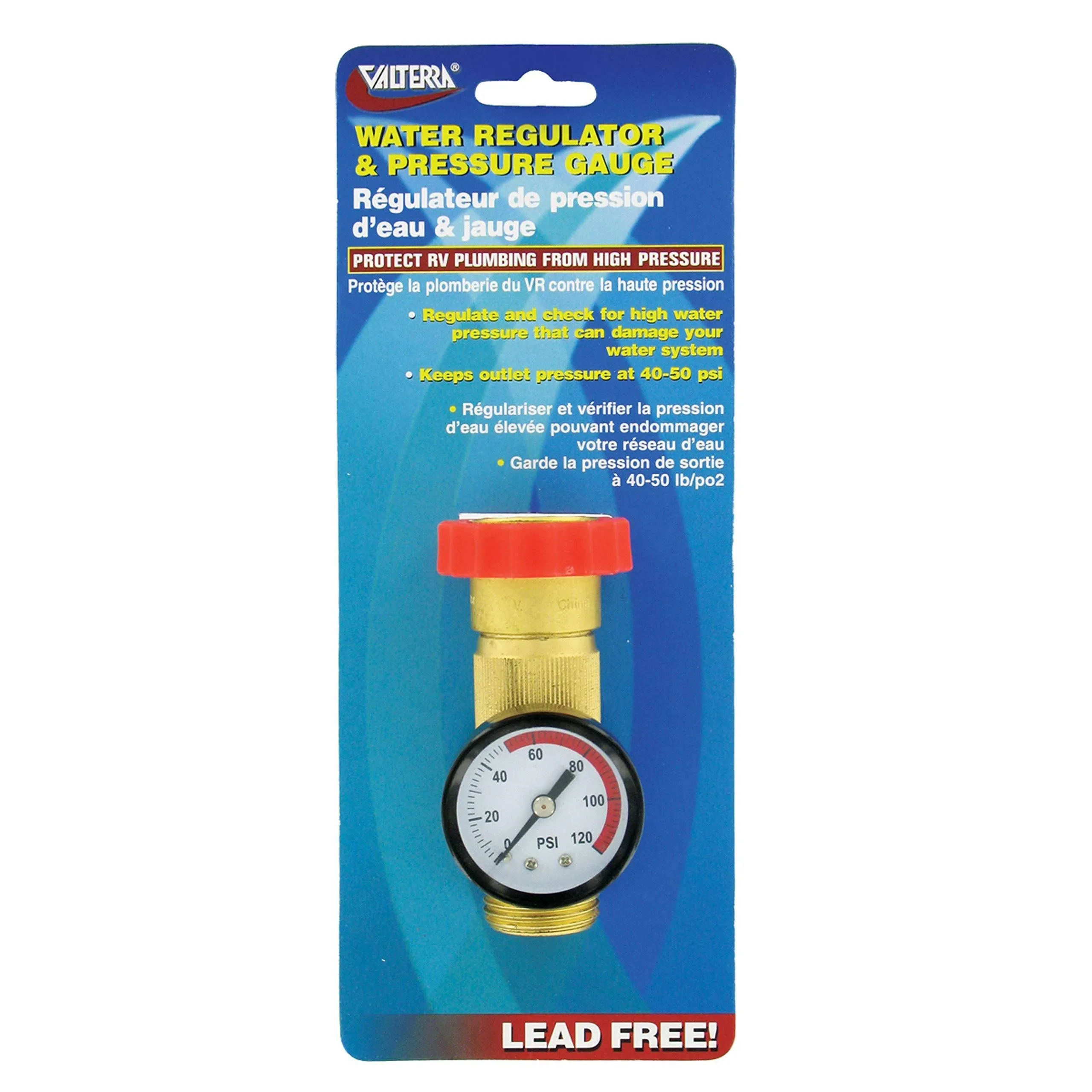 Valterra A01-1124VP Brass Water Regulator/Water Pressure Gauge Combo (Carded)