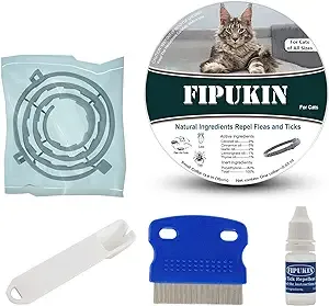 Fipukin Natural & Safe Flea and Tick Collar for Cats, 8 Months Protection, Waterproof, 13.8 inch, One Size Fits All, Free Comb and Tick Removal Tool, Prevention Treatment Drop, Charity! (1-Pack).