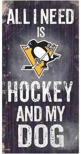 Pittsburgh Penguins Sign Wood 6x12 Hockey and Dog Design