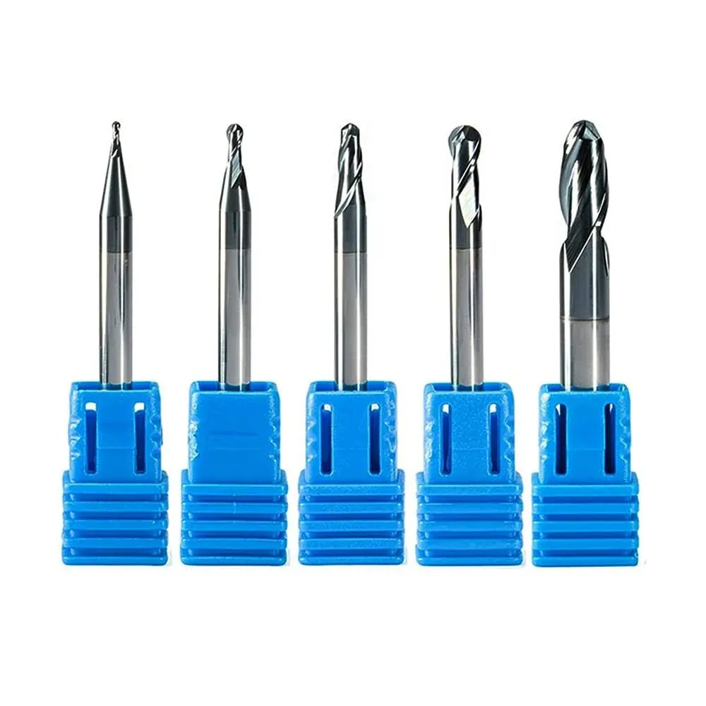 5 Stück R0,5–3 mm Kugelnasen-Hartmetall-Schaftfräser-Set, CNC-Fräser-Bits, 2 Nuten, Spiralfräser-Set, enthält 5 Radiusgrößen von 0,5 mm, 1 mm, 1,5 mm, 2 mm, 3 mm