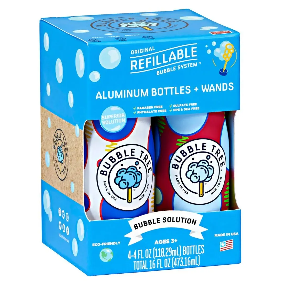 Bubble Tree 4 Pack Aluminum Refillable Bubble Bottles